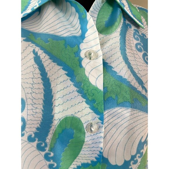 Vintage 70s top, large paisley, retro spring blouse, 3/4 length sleeves, Japan - Picture 2 of 9